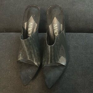Mackin J Black Faux Suede & PVC Mules
